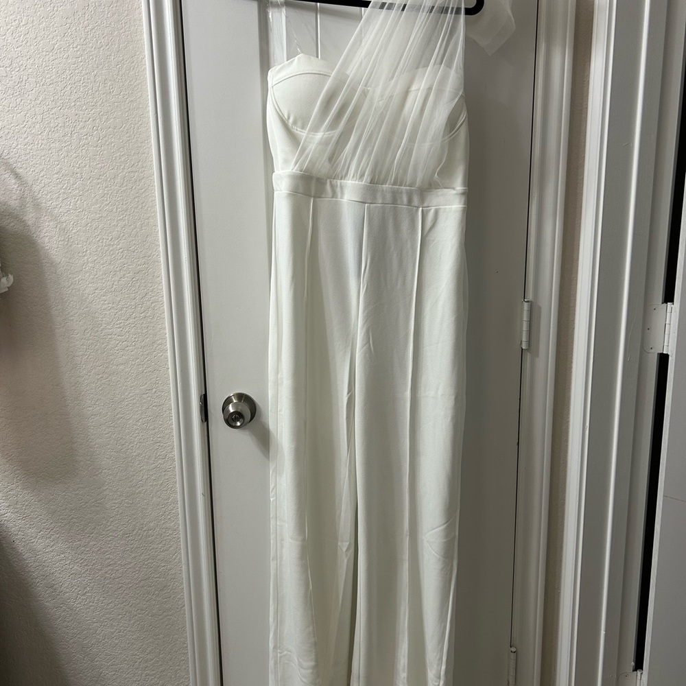 Fashion Nova White Mesh Detail Jumpsuit